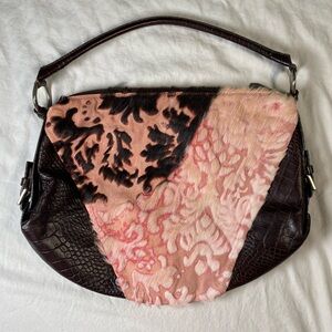 Women’s Berge Genuine Leather Made in Italy Pink Brown Croc Bag Purse